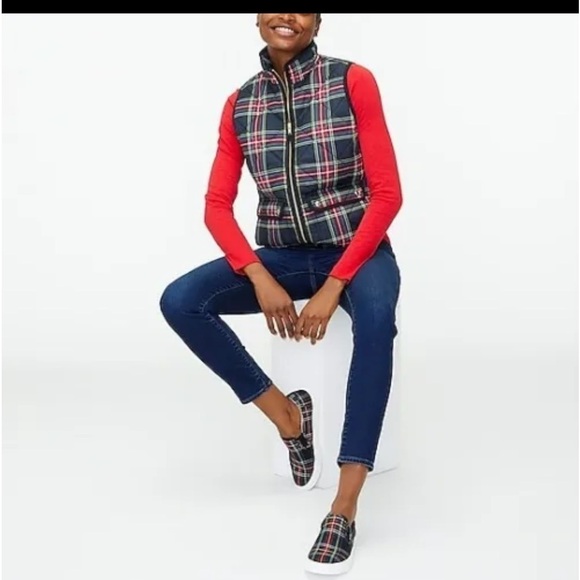 J Crew tartan puffer vest with detachable Hood - Picture 1 of 8